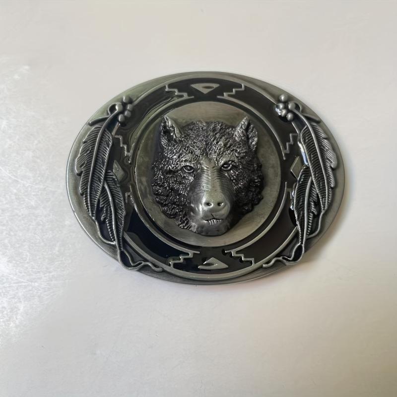 Western Style Alloy Wolf Head Leather Belt Buckle