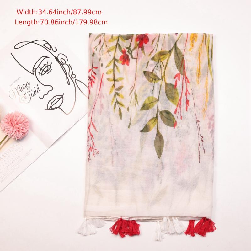 Floral Fringe Trim Scarf Shawl Wrap Head Wrap for Daily Decoration