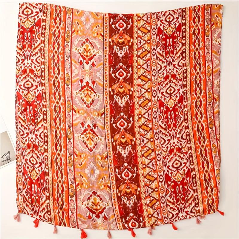 Orange Tie Dye Print Scarf Boho Tassel Shawl Casual Hijab Windproof Head Wrap