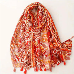 Orange Tie Dye Print Scarf Boho Tassel Shawl Casual Hijab Windproof Head Wrap