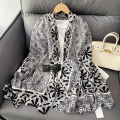 Geometric Floral Print Scarf Block Shawl Breathable Windproof Head Wrap