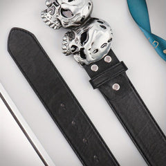 Men's Double Skulls PU Leather Belt