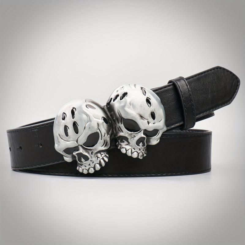 Men's Double Skulls PU Leather Belt