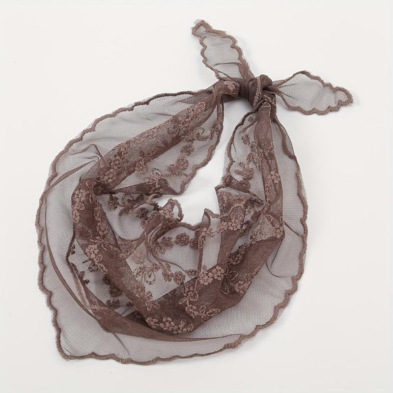 French Style Lace Neckerchief Flower Embroidered Triangle Scarf