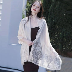 Lace Shawl Solid Jacquard Flower Hollow Cape for Women