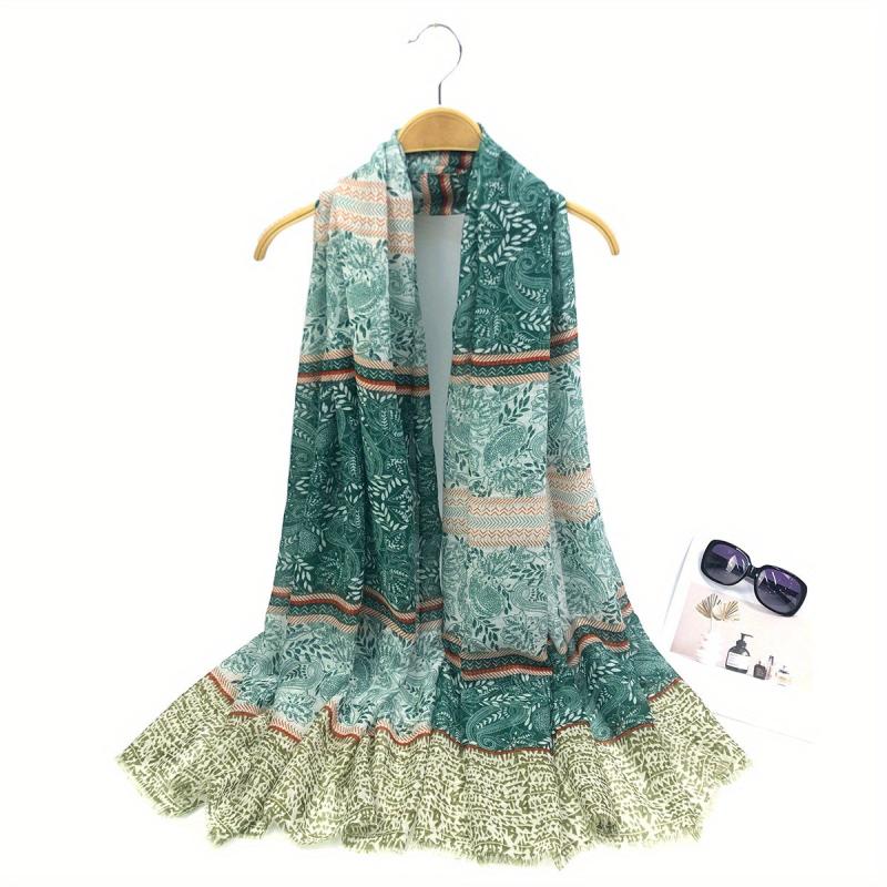 Boho Paisley Print Scarf Vintage Frayed Edge Shawl