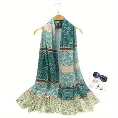 Boho Paisley Print Scarf Vintage Frayed Edge Shawl