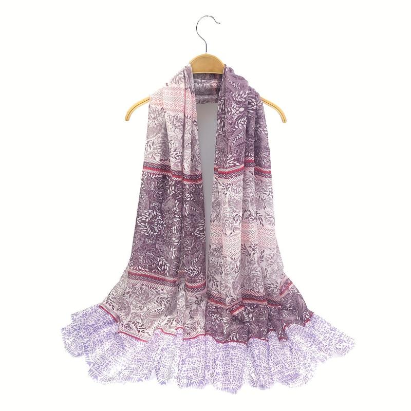 Boho Paisley Print Scarf Vintage Frayed Edge Shawl