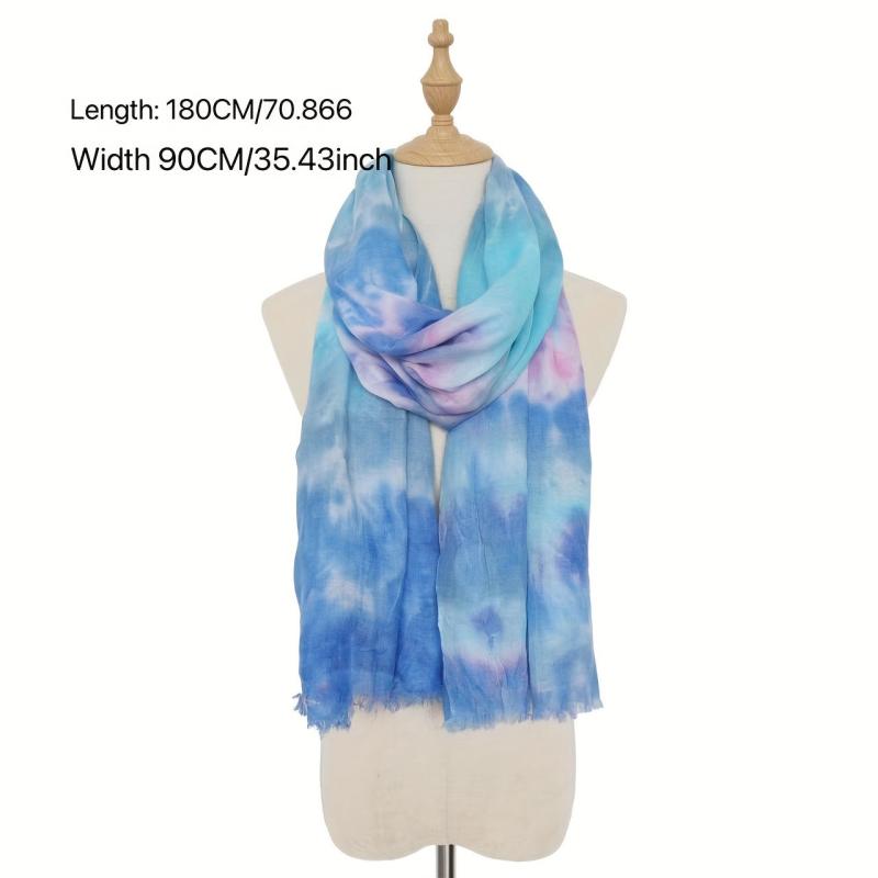 Gradient Tie Dye Scarf Vintage Printed Tassel Headwrap Casual Shawl