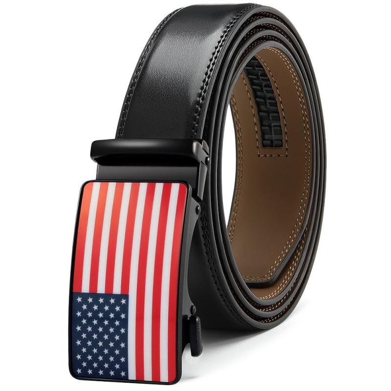 Men's Ratchet Dress Belt 91-116 Leather Jeans Belt Clip Slot Sliding Buckle