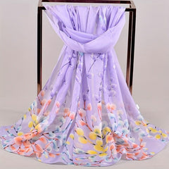 Leaf Print Chiffon Scarf Breathable Shawl Women Outdoor Head Wrap
