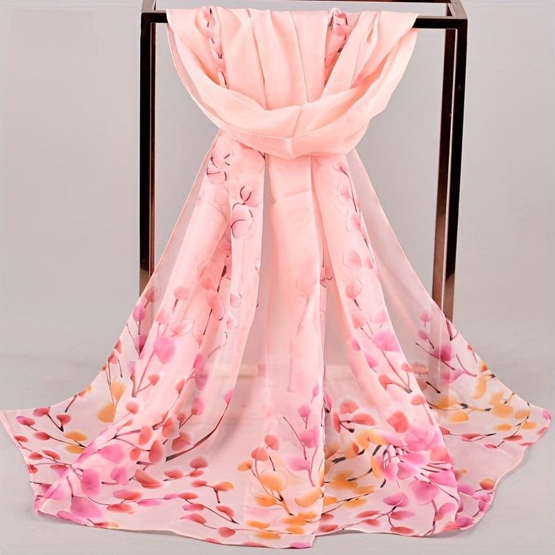 Leaf Print Chiffon Scarf Breathable Shawl Women Outdoor Head Wrap