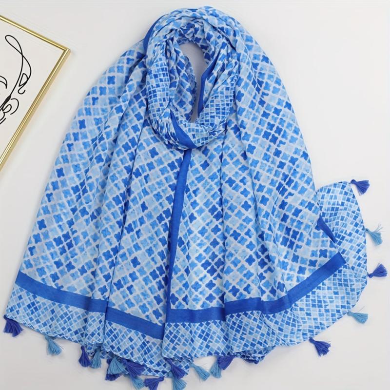 Floral Tassel Scarf Solid Shawl Casual Head Wrap