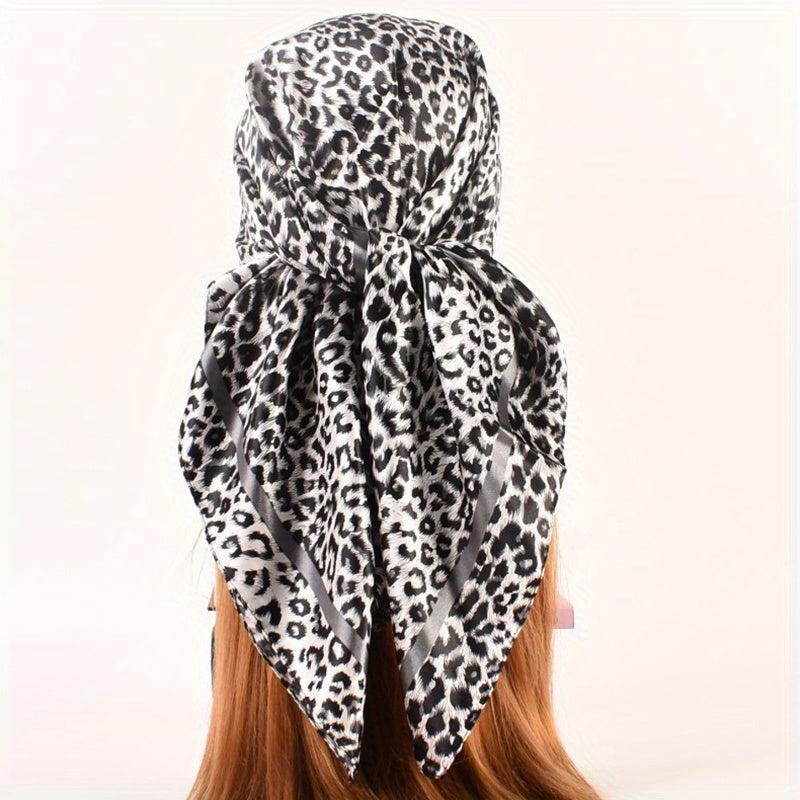 Leopard Print Square Scarf Classic Shawl Women Silk Head Wrap Vintage