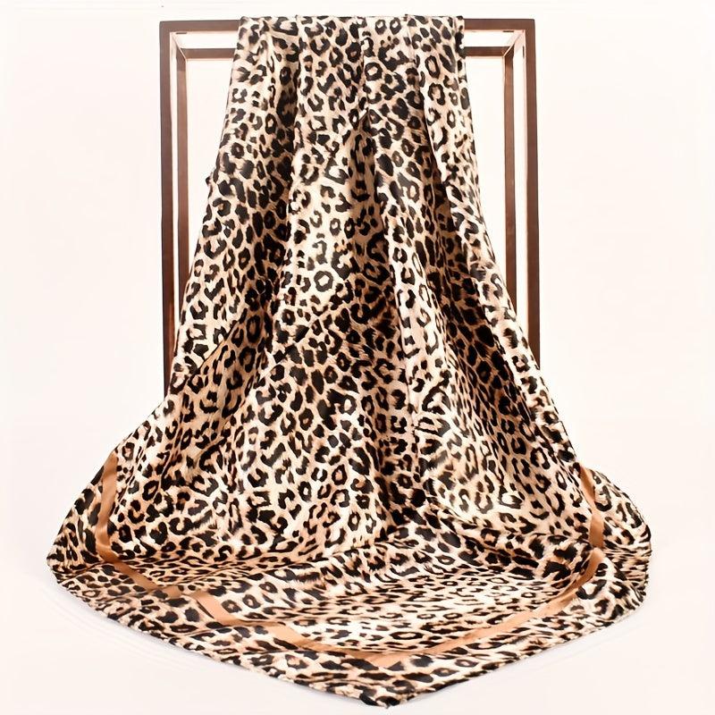 Leopard Print Square Scarf Classic Shawl Women Silk Head Wrap Vintage