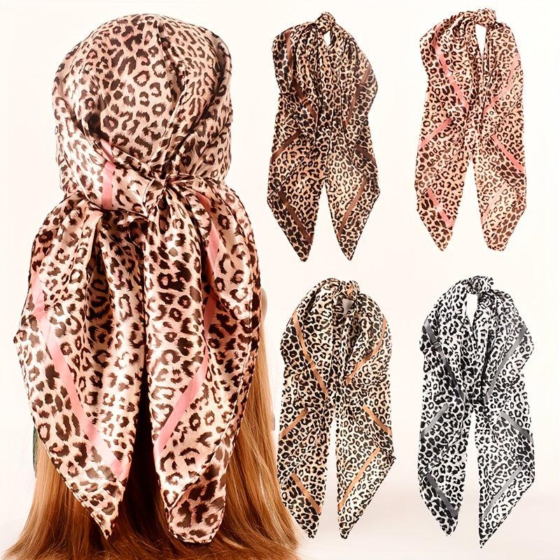 Leopard Print Square Scarf Classic Shawl Women Silk Head Wrap Vintage