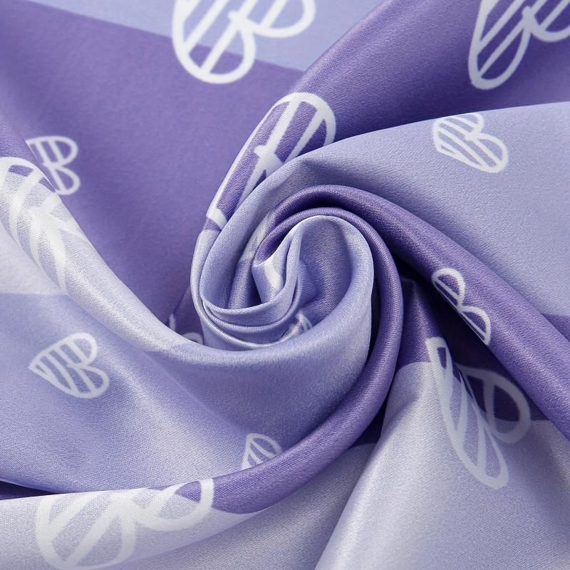 Heart Print Purple Striped Bandana Casual Square Scarf Neckerchief Women