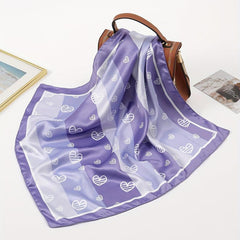 Heart Print Purple Striped Bandana Casual Square Scarf Neckerchief Women