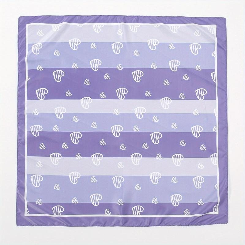 Heart Print Purple Striped Bandana Casual Square Scarf Neckerchief Women