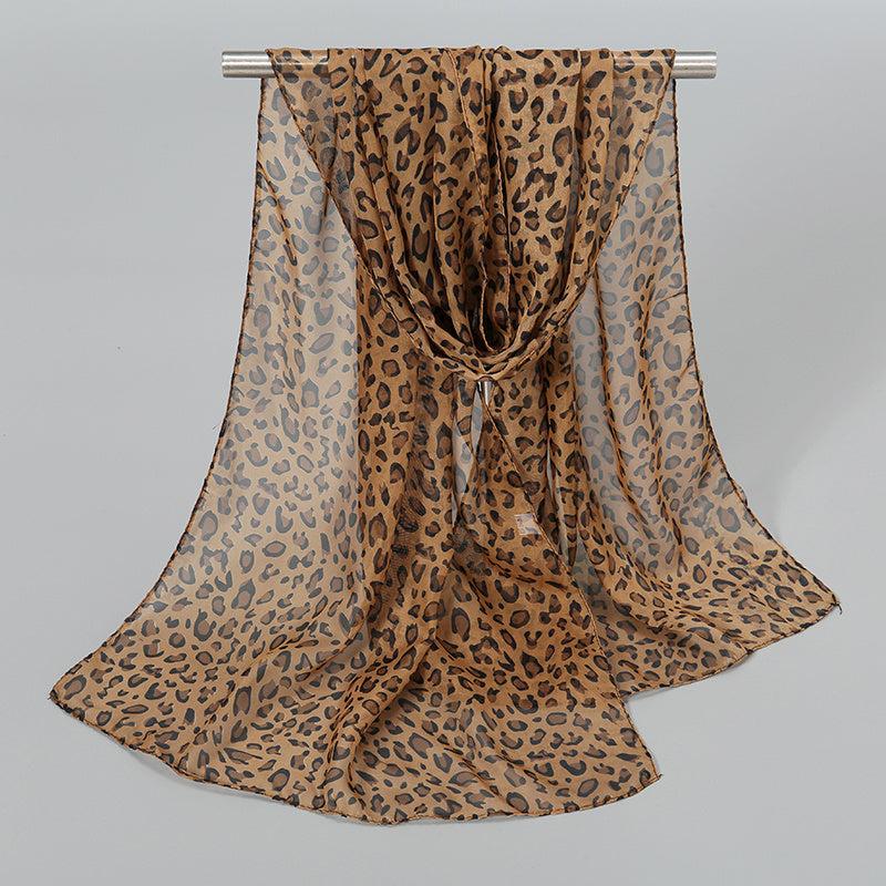 Leopard Print Chiffon Scarf Classic Shawl Sunscreen Windproof