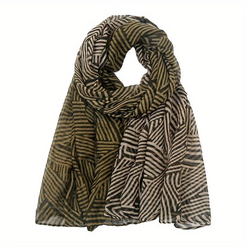 Vintage Striped Voile Scarf Hijab Block Boho Shawl Turban Sunscreen Headscarf
