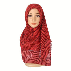Vintage Striped Voile Scarf Hijab Block Boho Shawl Turban Sunscreen Headscarf