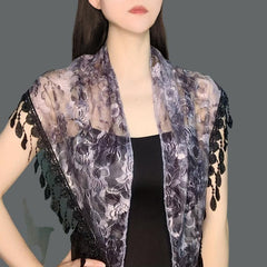 Rose Lace Triangle Scarf Tassel Veil Vintage Mantilla Head Covering
