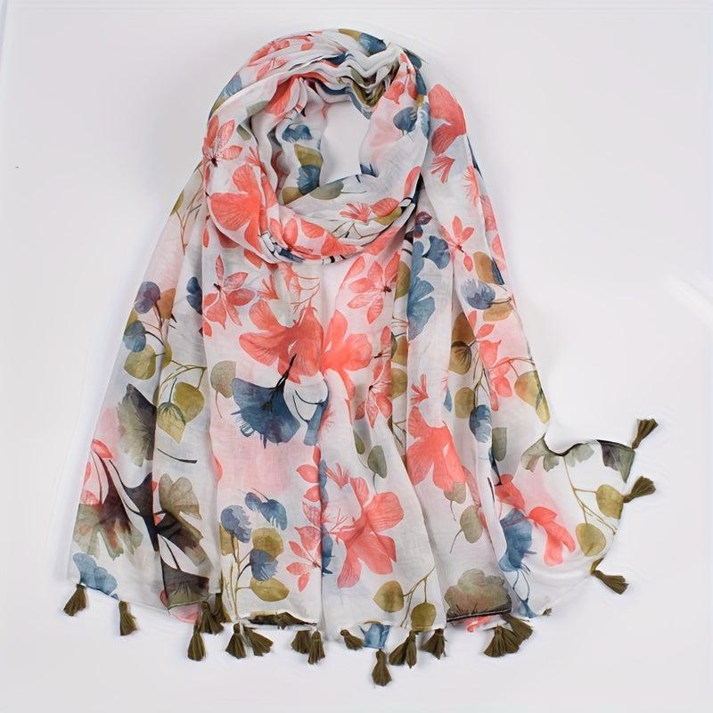 Ginkgo Leaf Print Scarf Bohemian Tassel Shawl Warm Vintage Sunscreen Head Wrap