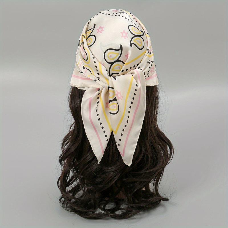 Geometric Paisley Print Bandana Square Scarf Satin Neckerchief
