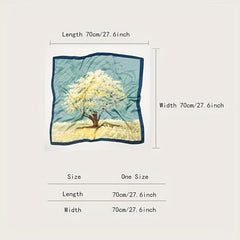 Vintage Tree Print Bandana Classic Block Shawl Satin Square Scarf