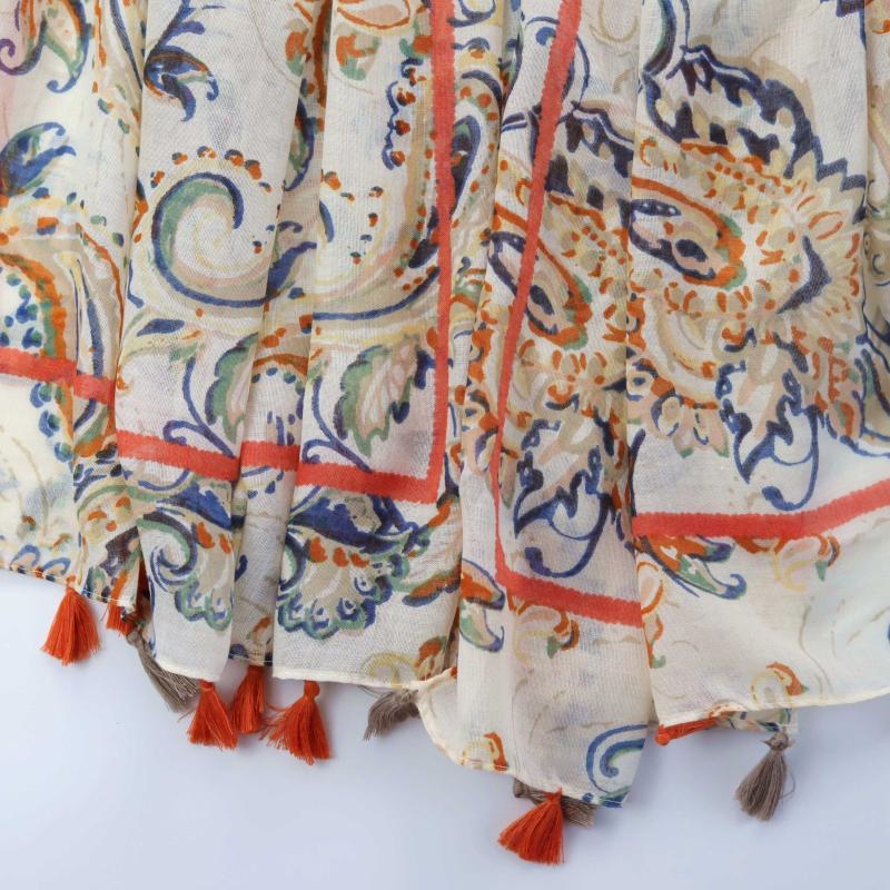 Orange Floral Paisley Print Boho Shawl Turban Beach Travel Sunscreen Head Wrap