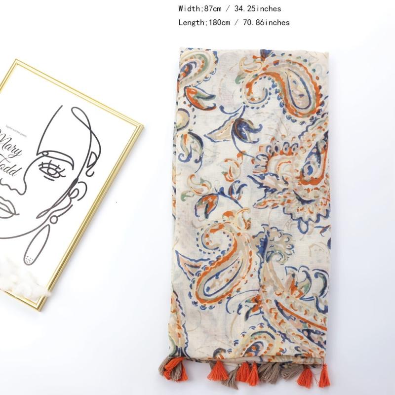 Orange Floral Paisley Print Boho Shawl Turban Beach Travel Sunscreen Head Wrap