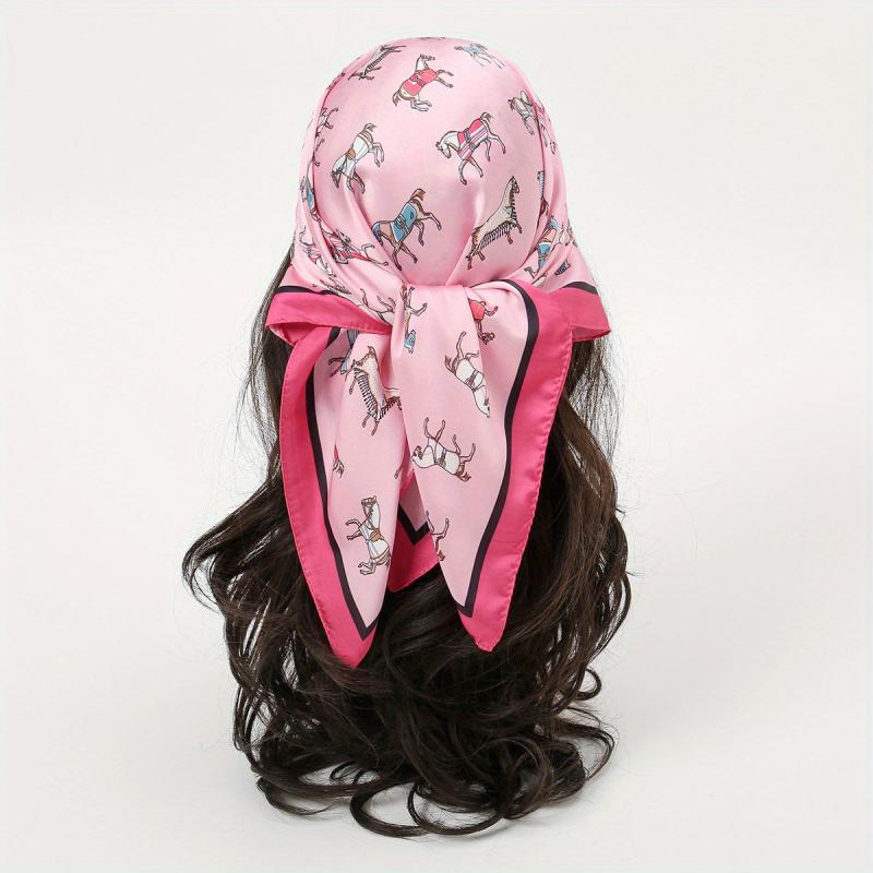 Horse Print Bandana Classic Satin Square Scarf Neckerchief Head Wrap