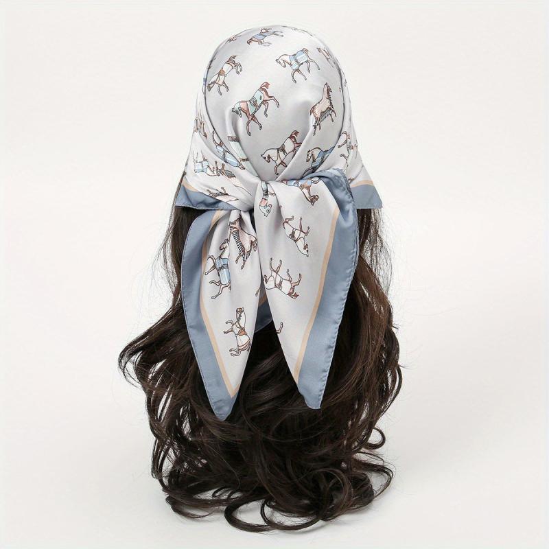 Horse Print Bandana Classic Satin Square Scarf Neckerchief Head Wrap