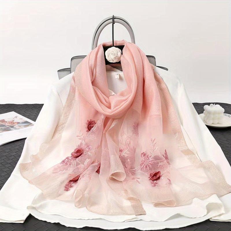 Flower Embroidered Scarf Silk Shawl Wrap Gift For Mother
