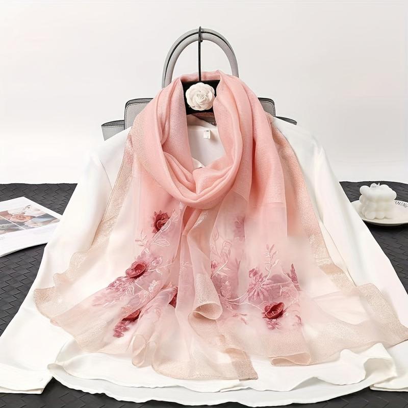 Flower Embroidered Scarf Silk Shawl Wrap Gift For Mother