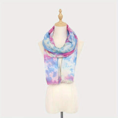 Rainbow Tie Dye Print Scarf Frayed Edge Shawl Casual Breathable