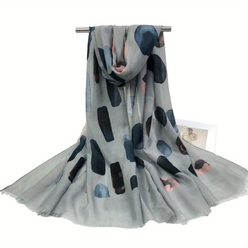 Vintage Ball Print Scarf Frayed Edge Warm Shawl Women Windproof Head Wrap