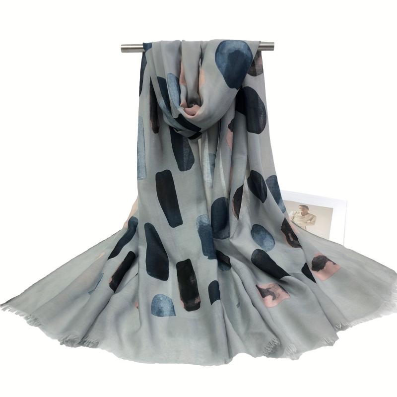 Vintage Ball Print Scarf Frayed Edge Warm Shawl Women Windproof Head Wrap