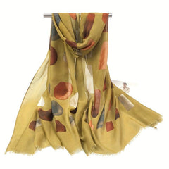 Vintage Ball Print Scarf Frayed Edge Warm Shawl Women Windproof Head Wrap