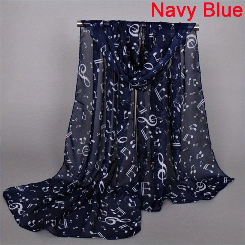 Music Note Print Chiffon Scarf for Women