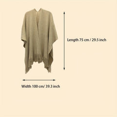 Light Tan Knit Shawl Tassel Sparkly Wraps Women's Windproof Warm Poncho Cape