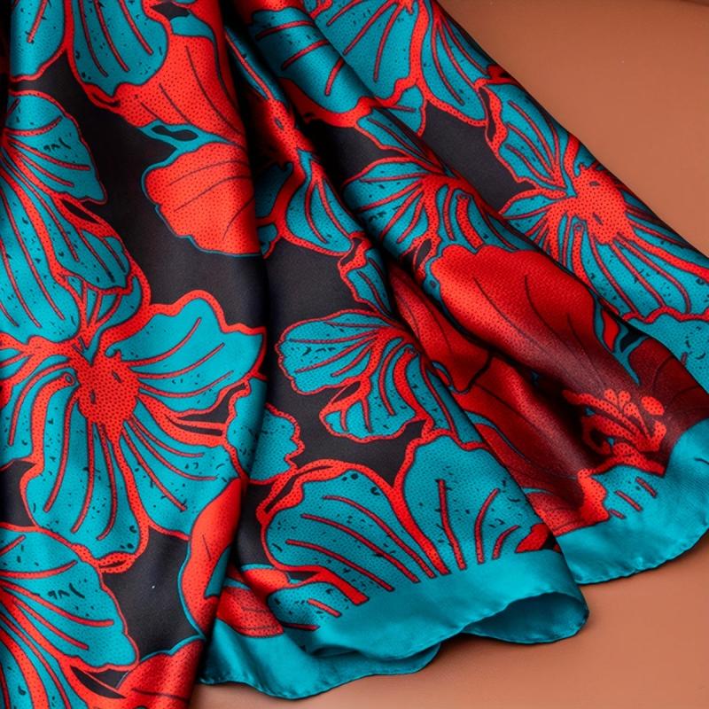 Lily Lower Pattern Silk Scarf Shawl Wrap Head Wrap