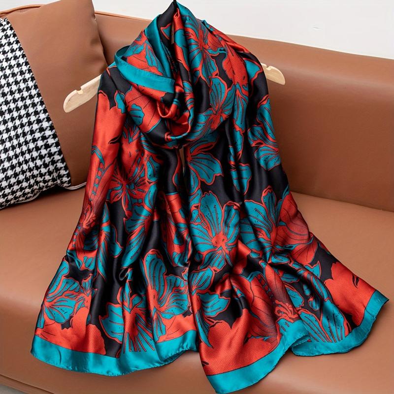 Lily Lower Pattern Silk Scarf Shawl Wrap Head Wrap