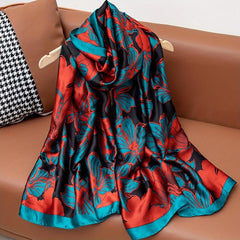 Lily Lower Pattern Silk Scarf Shawl Wrap Head Wrap