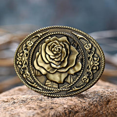 Western Cowboy Style Rose Pattern Belt Buckle in 3 Colors
