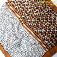 Brown Geometric Ring Print Scarf Vintage Block Shawl Frayed Edge