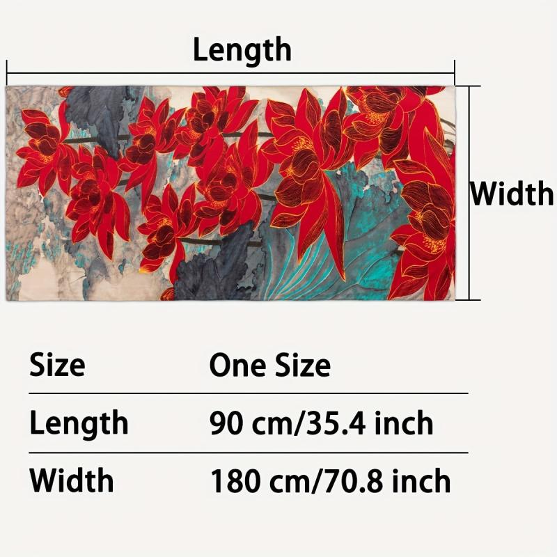Vintage Lotus Print Scarf Classic Block Shawl Head Wraps Silk Travel Beach Towel