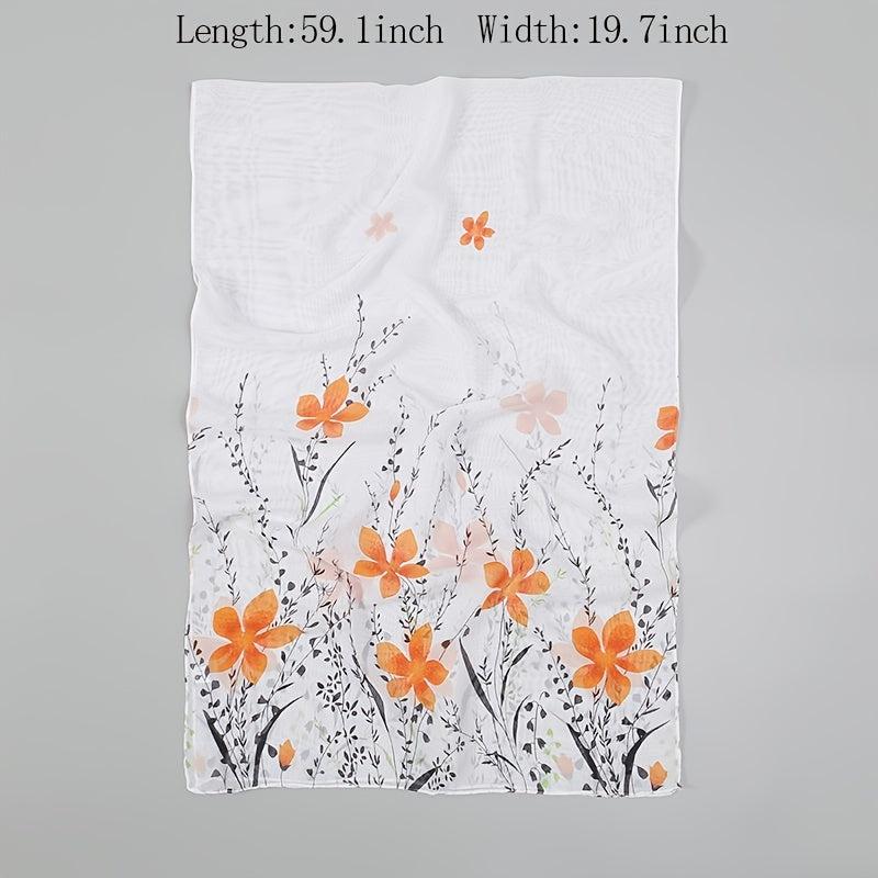 Chiffon Scarf Flower Leaf Print Shawl Windproof Head Wrap Sunscreen Towel