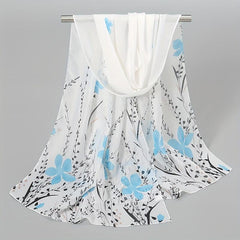 Chiffon Scarf Flower Leaf Print Shawl Windproof Head Wrap Sunscreen Towel